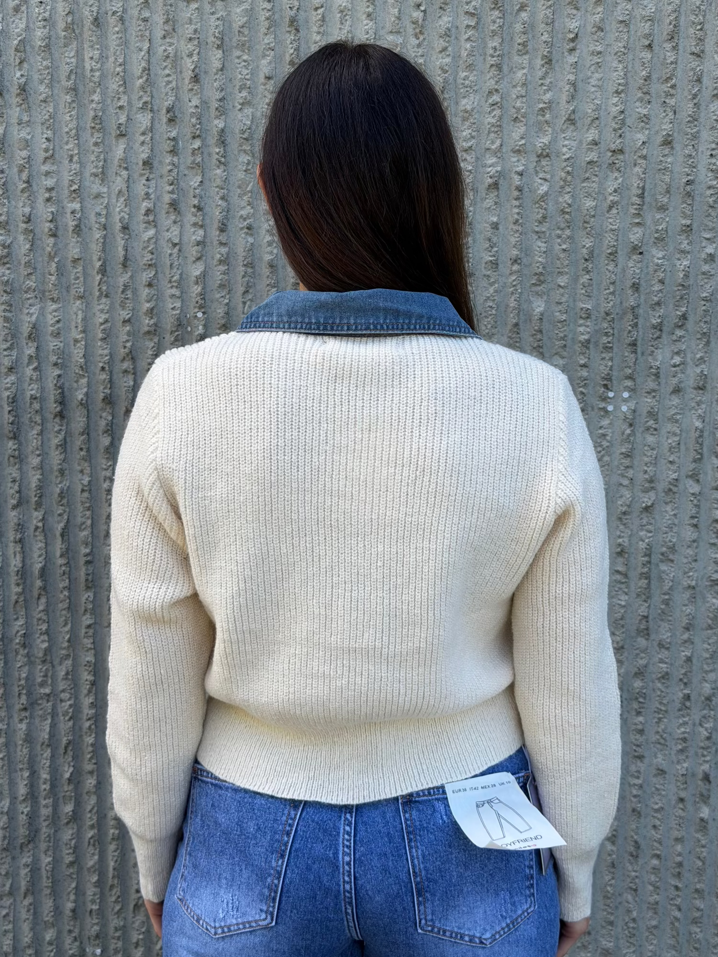 Denim Detail Cardigan- Off White