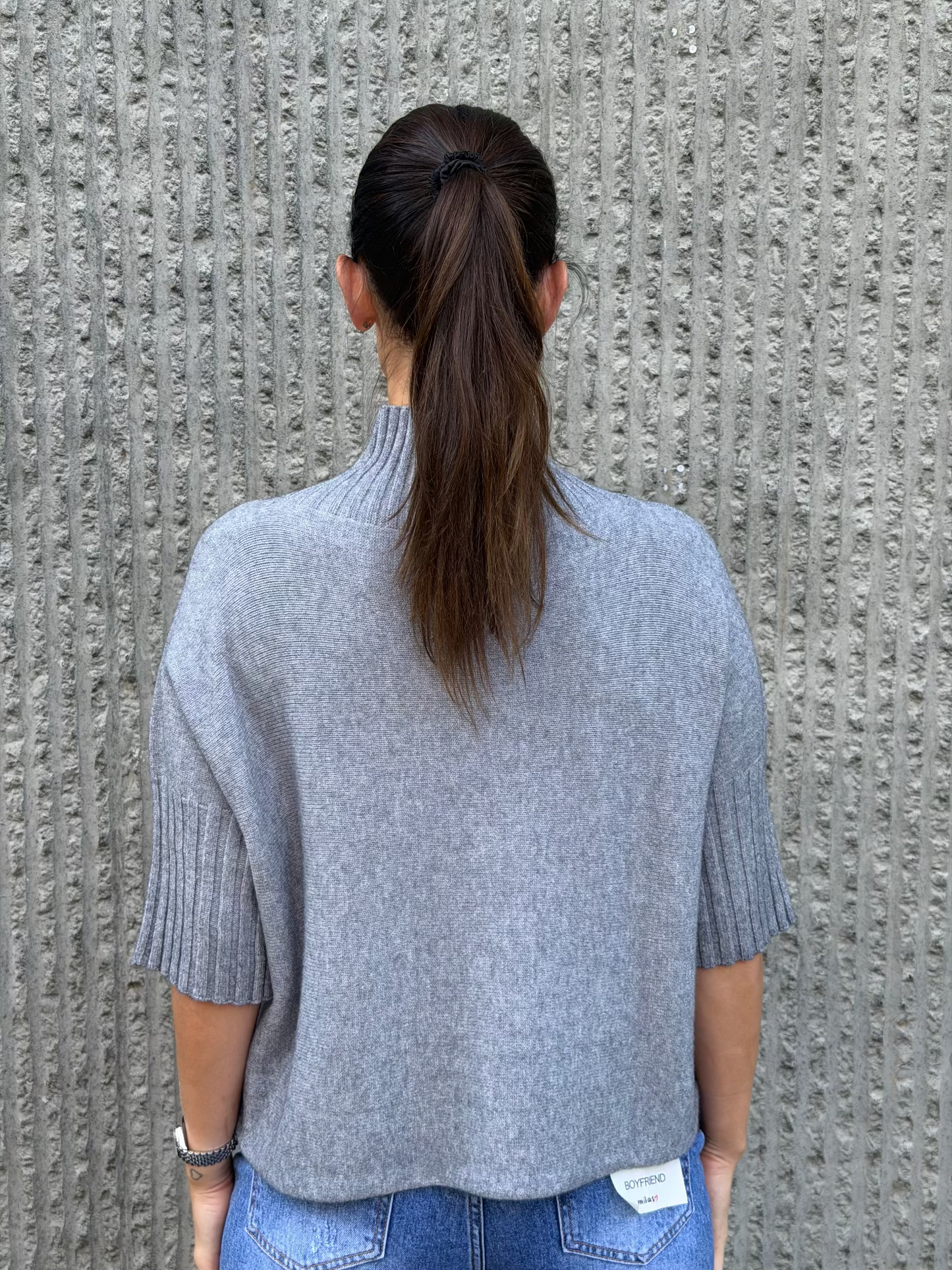 High Neck Knit 3/4 Sleeve- Grey