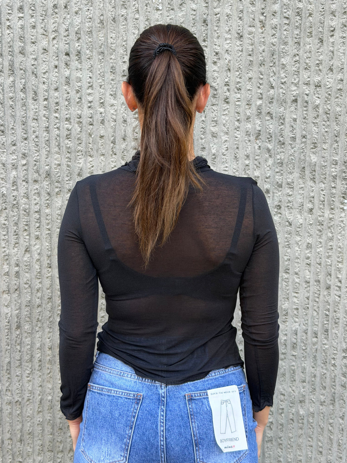 Cashmere Blend Long Sleeve Polo- Black