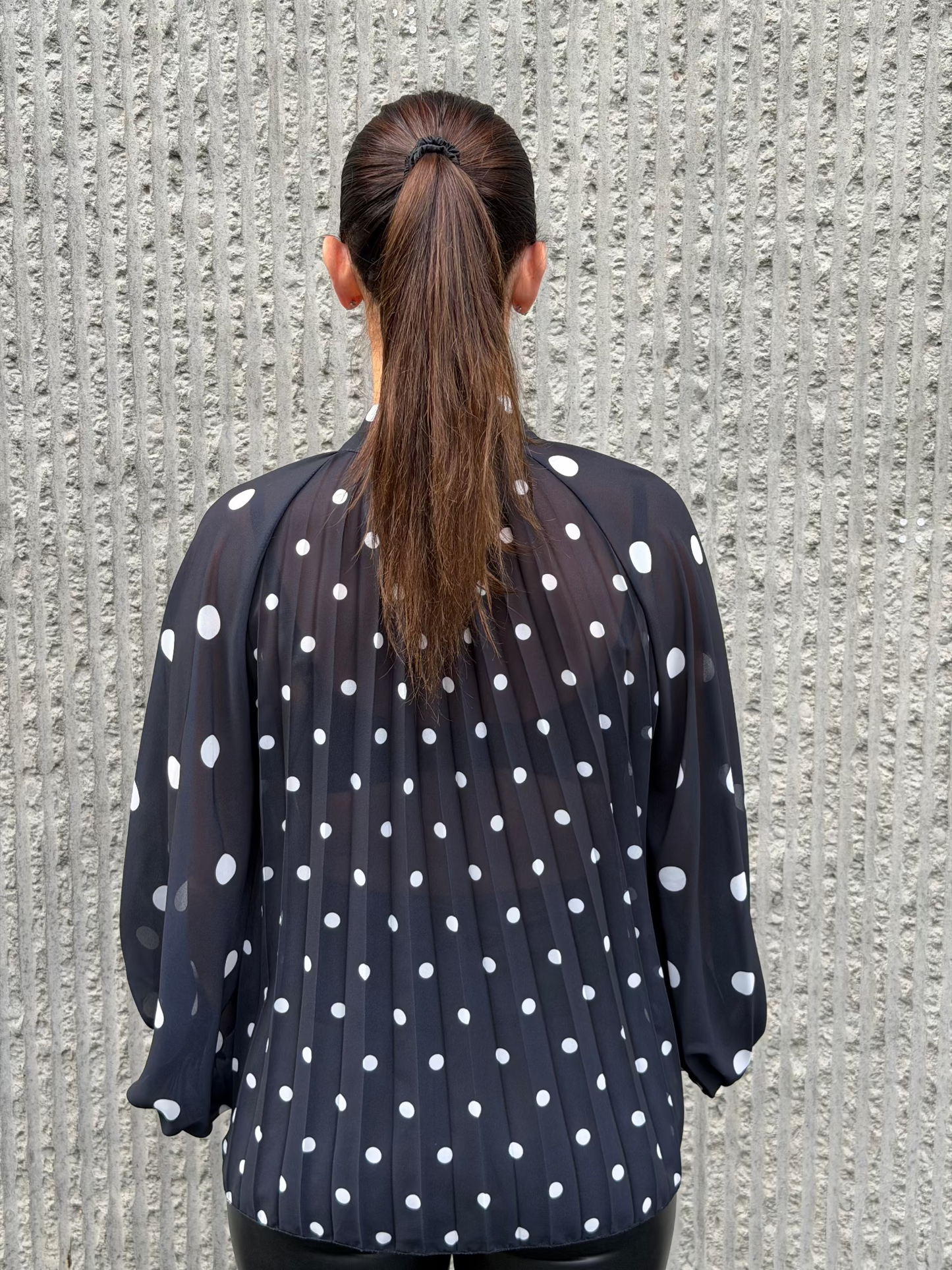 Dotted Pleat Blouse- Black