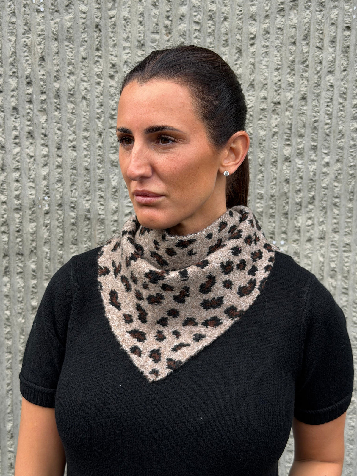 Small Leopard Print Triangle Scarf- Nougat