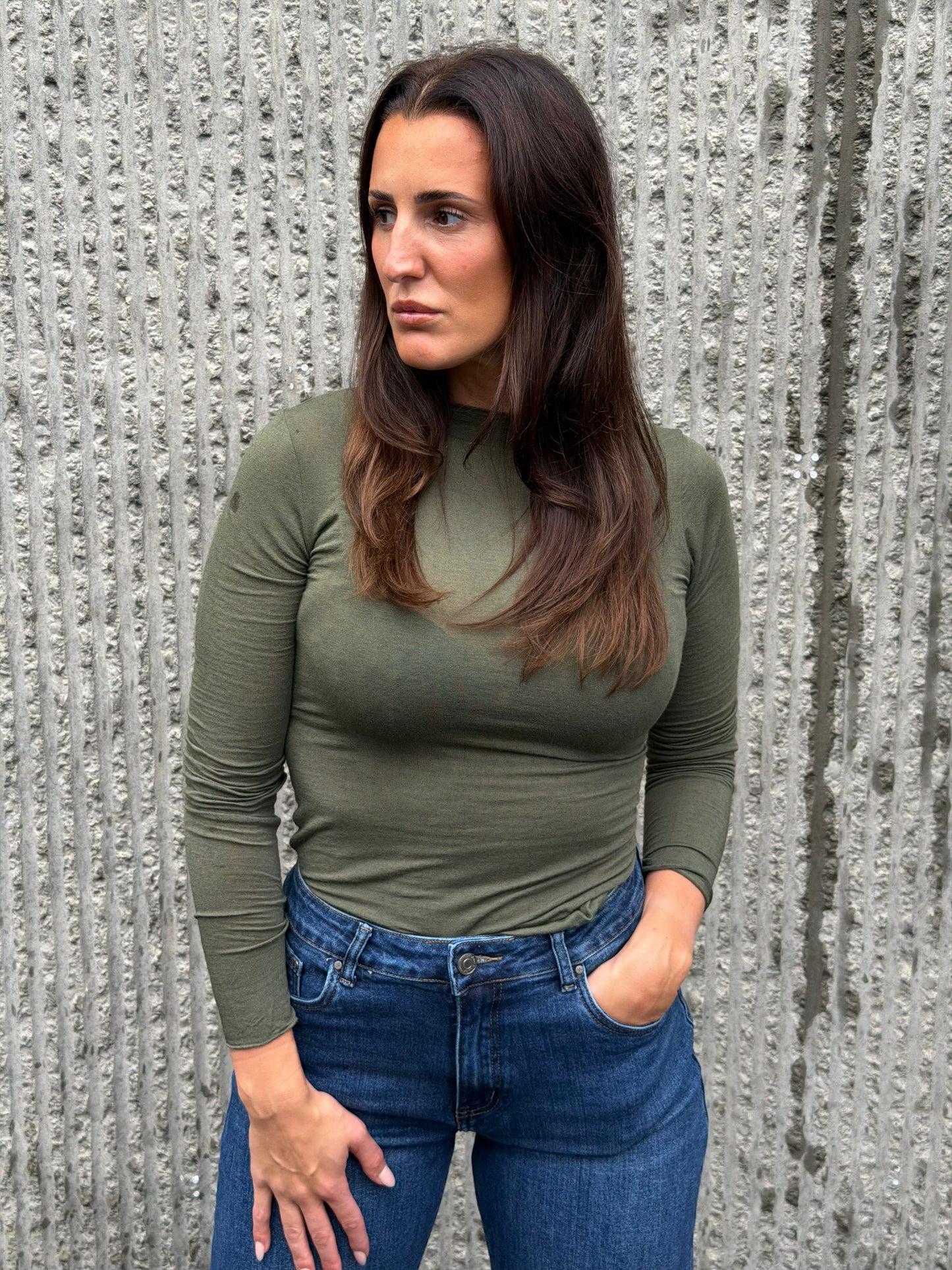 Cashmere Blend Long Sleeve- Khaki
