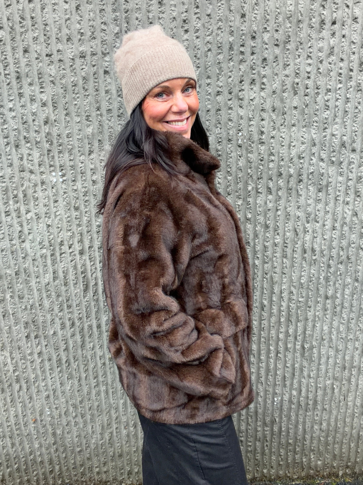 Faux Fur Jacket Dark Maroon