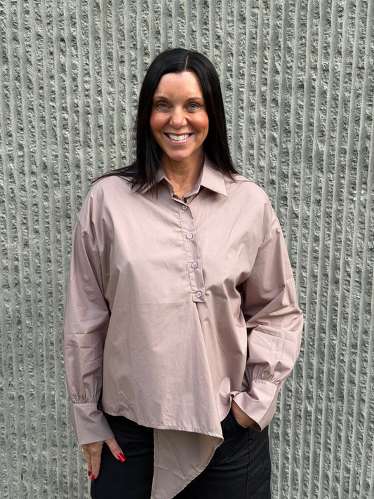 Asymmetric Cotton Shirt – Taupe