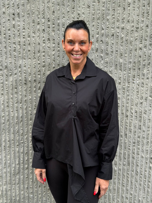Asymmetric Cotton Shirt – Black