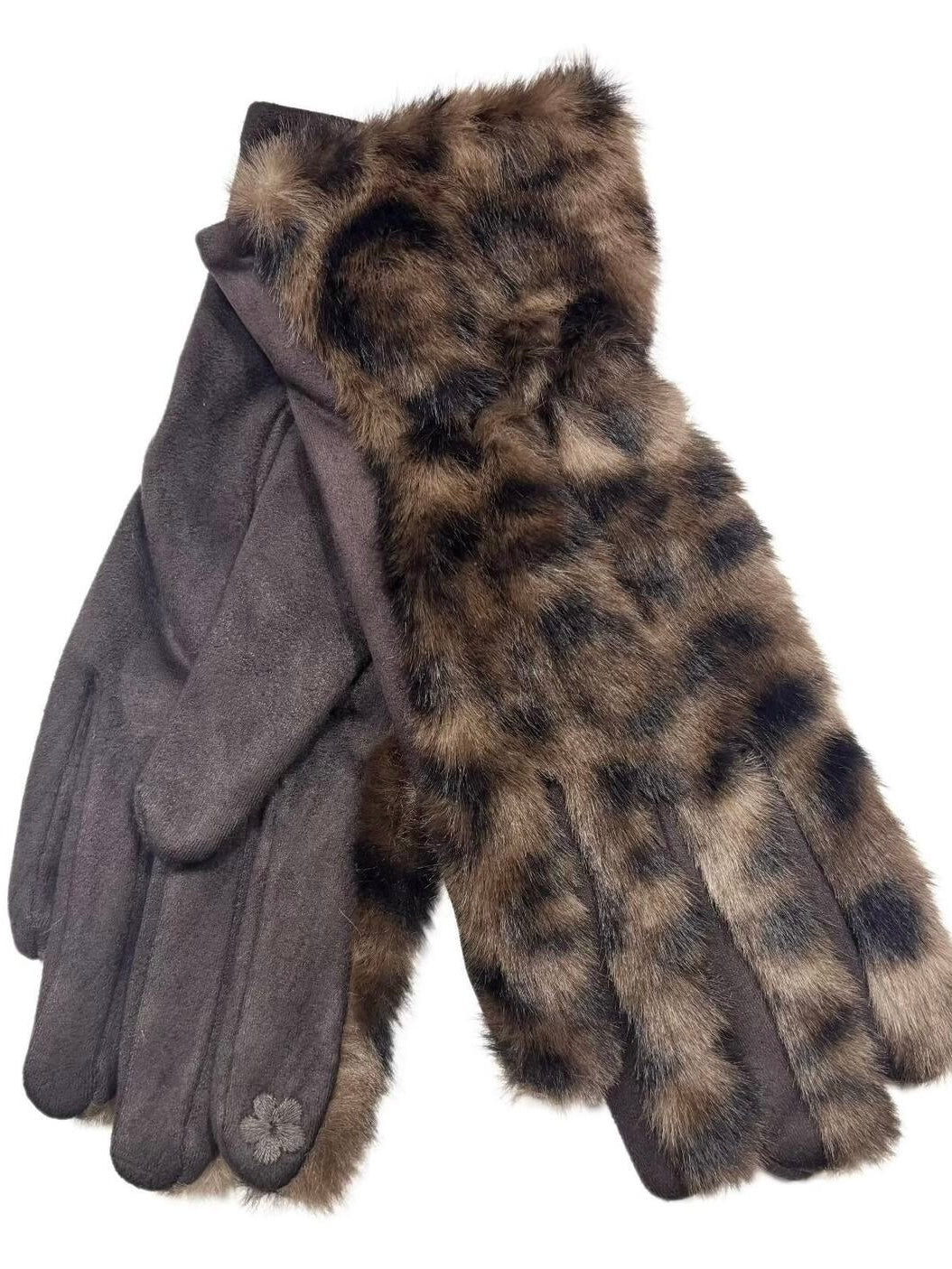 Leopard Faux Fur Gloves – Coffee