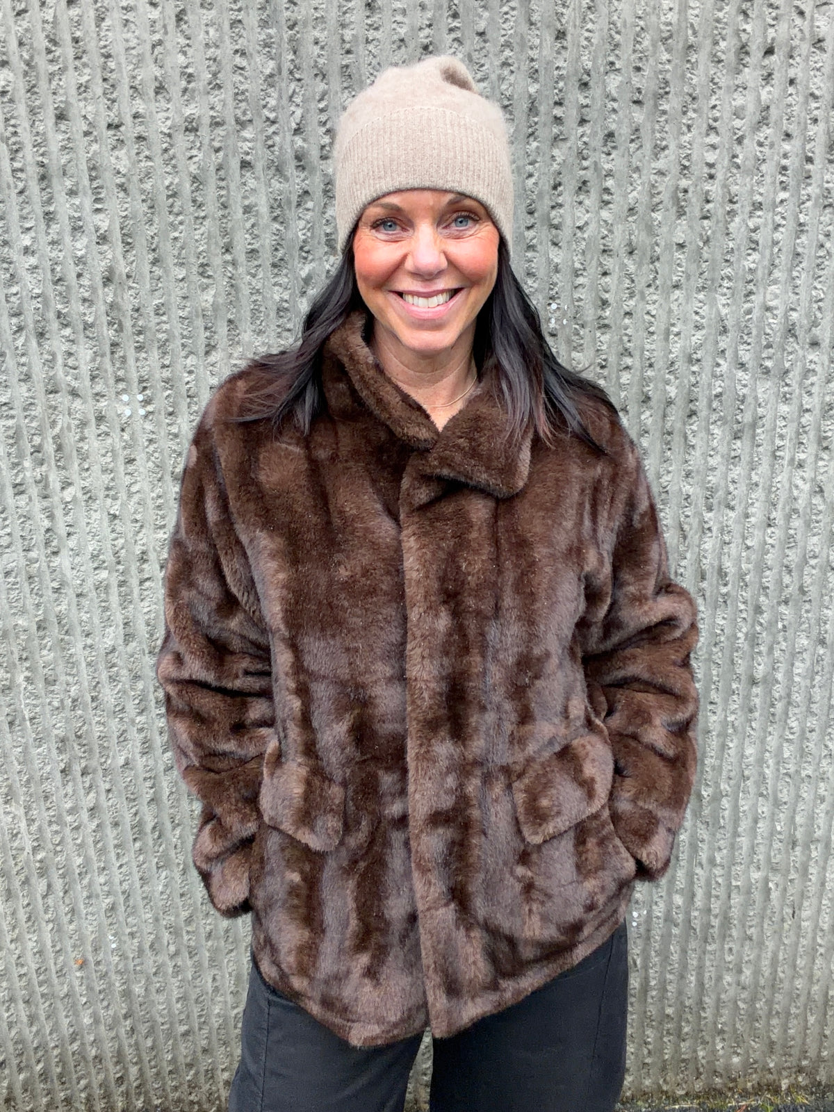 Faux Fur Jacket Dark Maroon