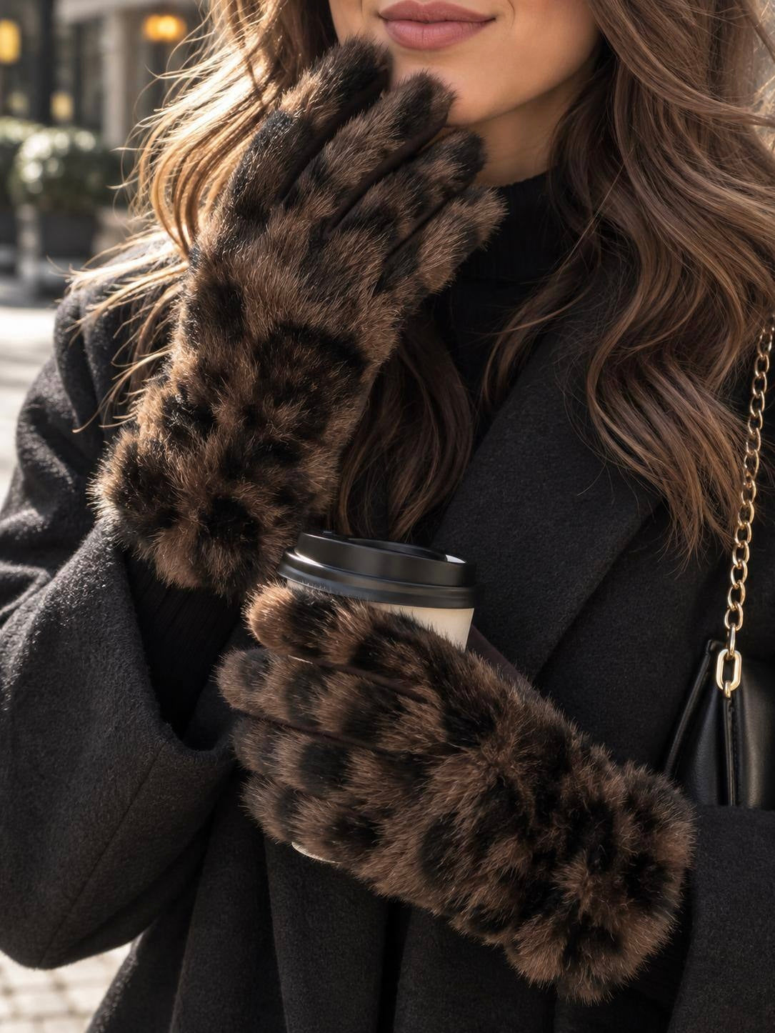 Leopard Faux Fur Gloves – Coffee