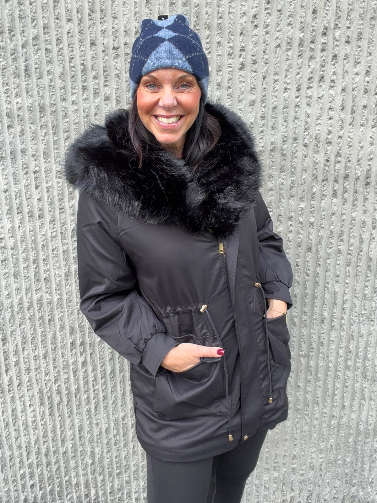 Faux Fur Collar Coat – Black