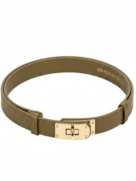 Slim Leather Belt- Taupe