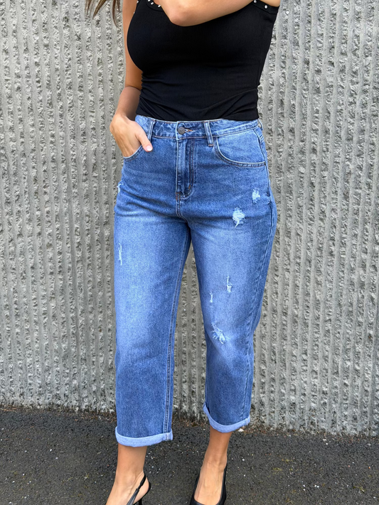 Ripped Detail Jeans- Denim Blue