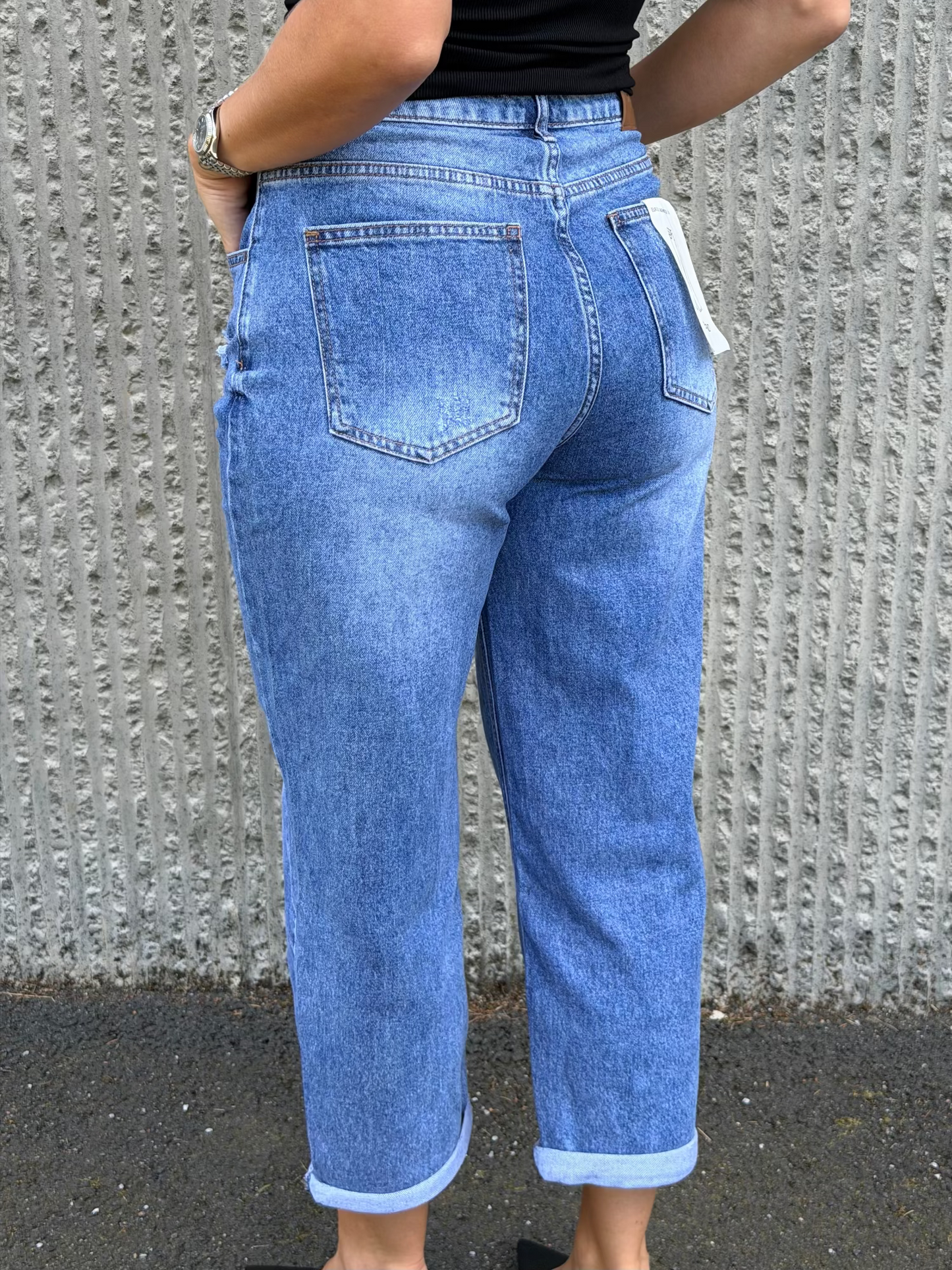 Ripped Detail Jeans- Denim Blue