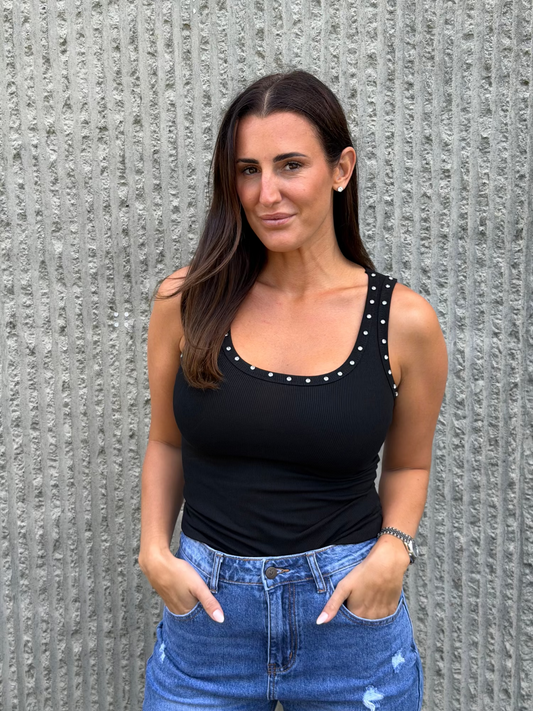 Livia Rhinestone Top- Black