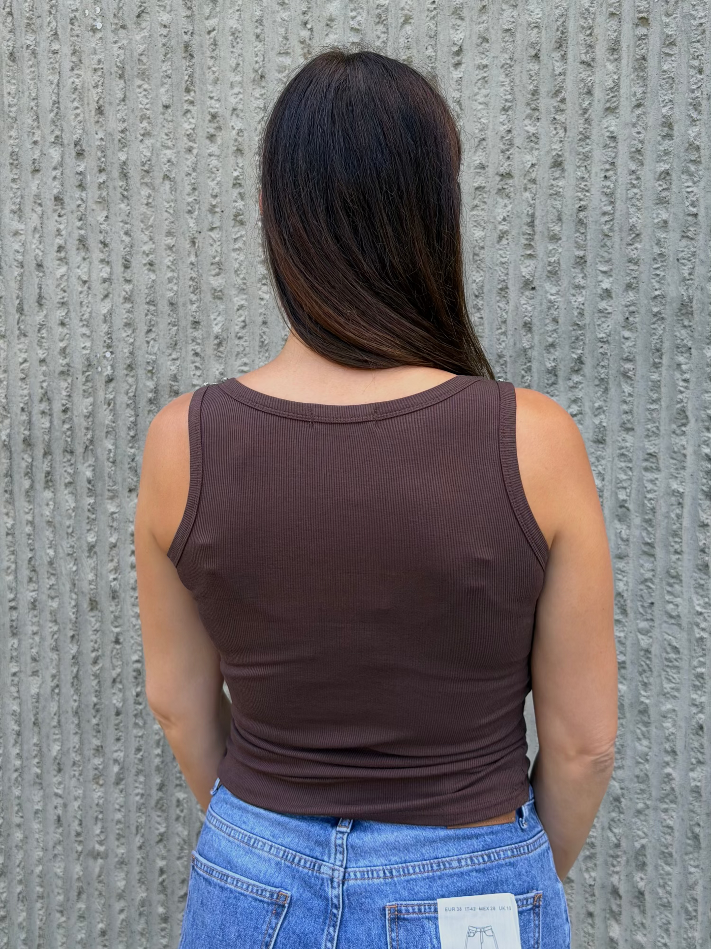 Livia Rhinestone Top- Brown