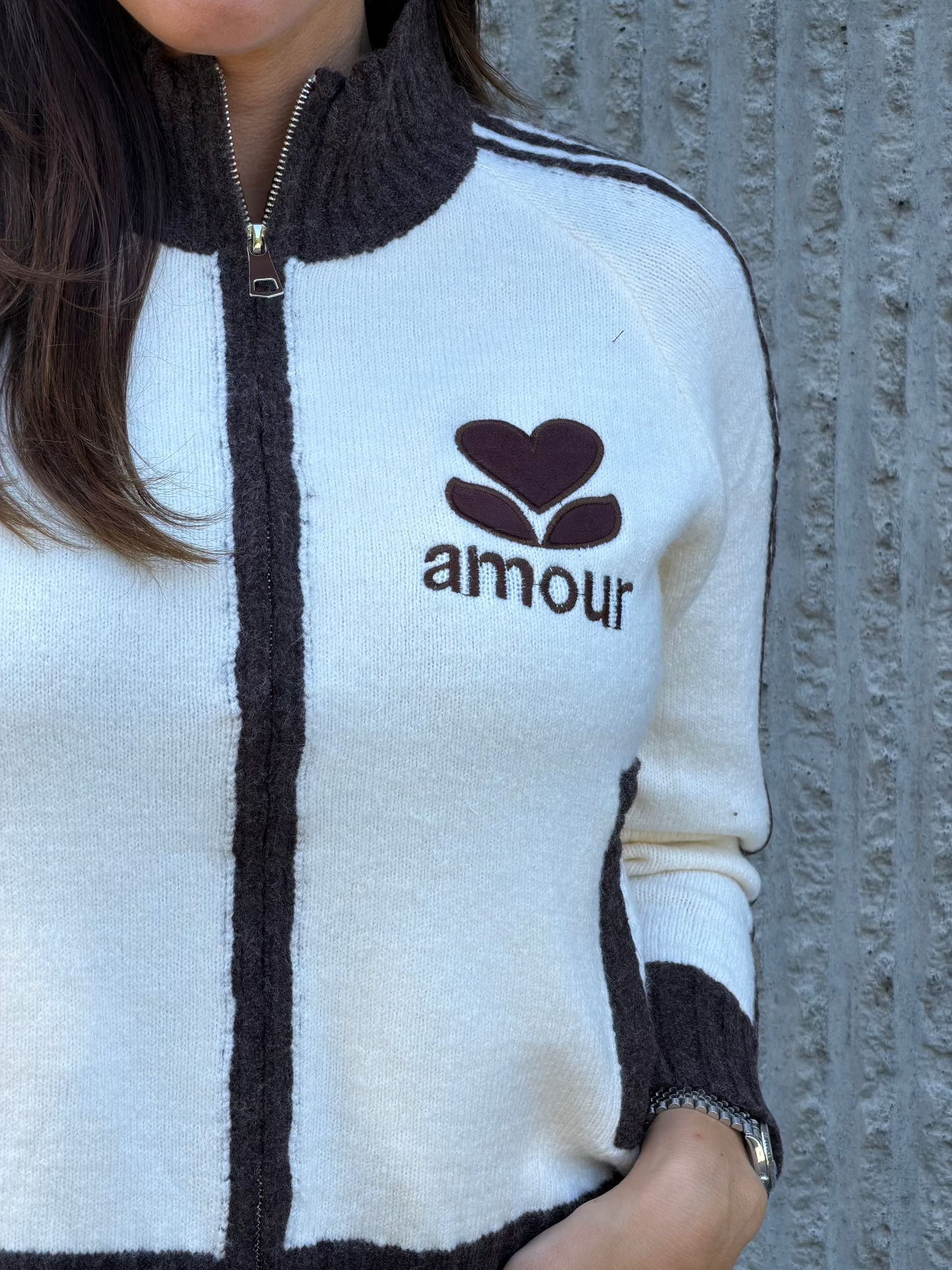 Amour Zip Knit- Ecru