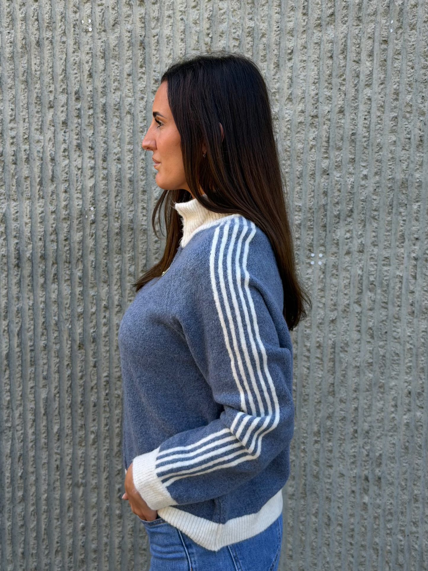 Stripe Zip Knit- Jeans