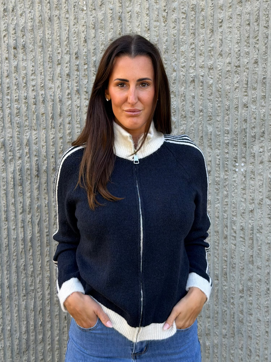 Stripe Zip Knit- Navy