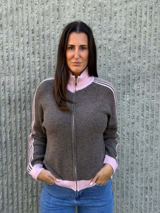 Stripe Zip Knit- Pink