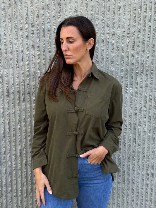 Bow Detail Shirt- Khaki
