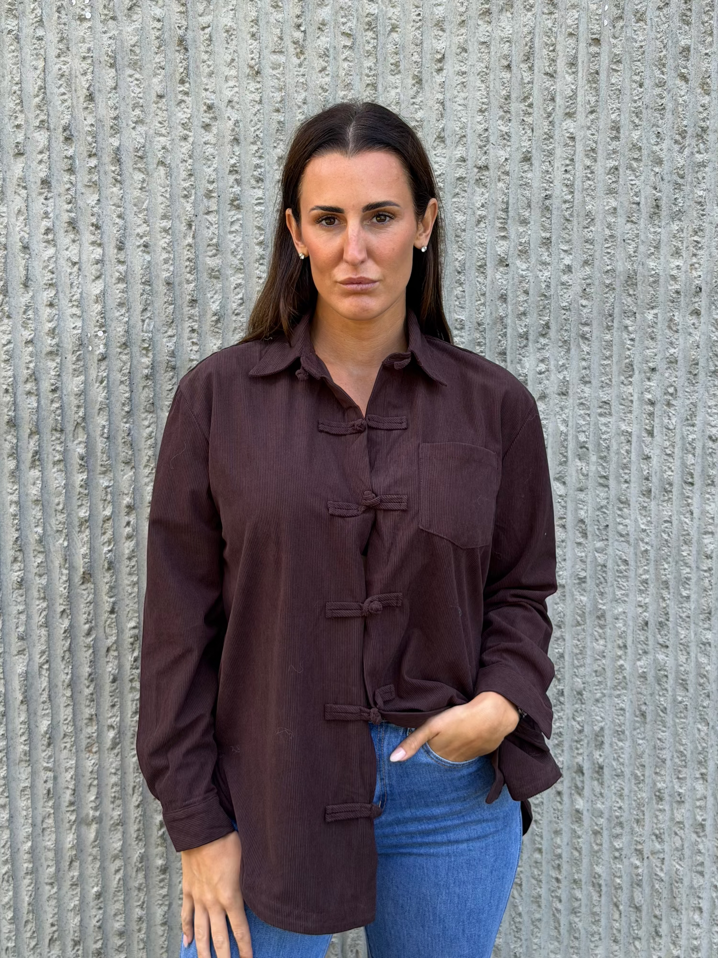 Bow Detail Shirt- Brown