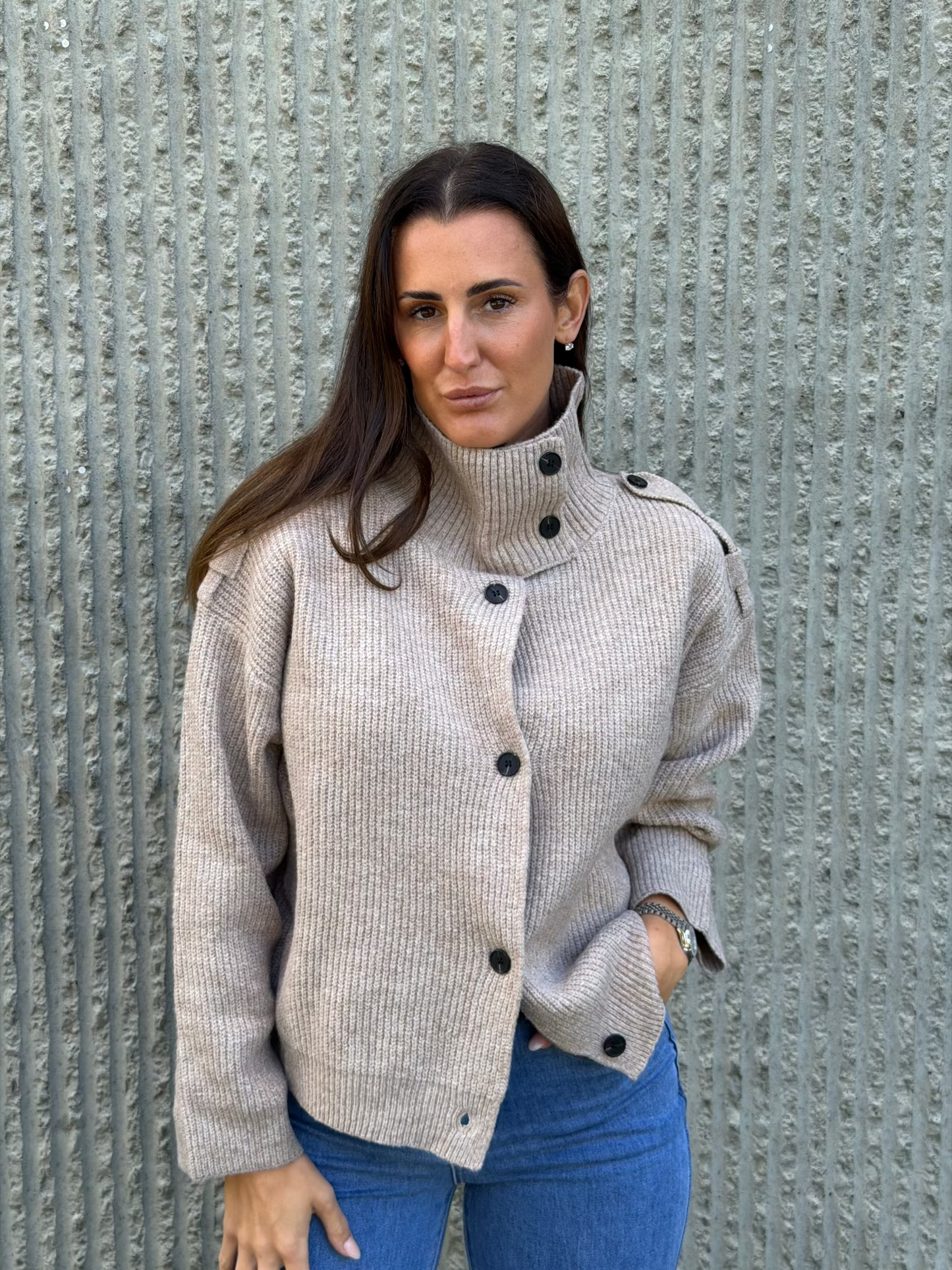 High Collar Knit- Taupe