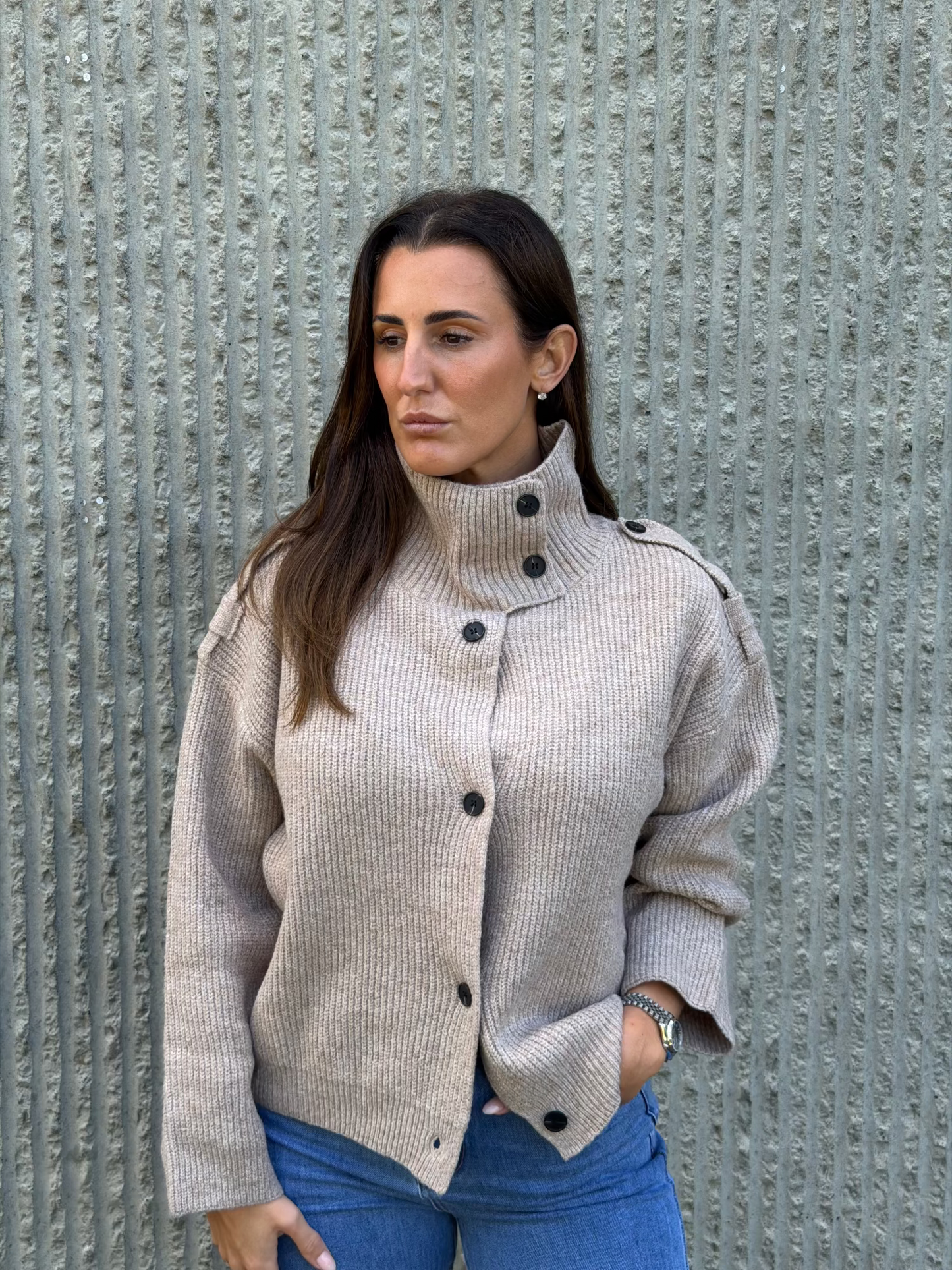 High Collar Knit- Taupe