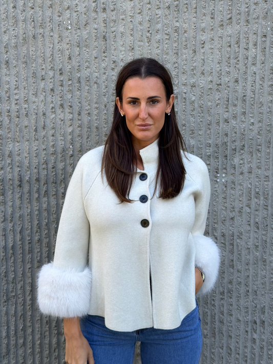 Fur Cuff Jacket- Ivory