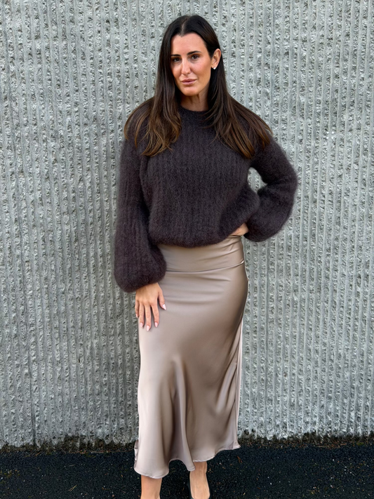 Satin Flow Skirt- Taupe