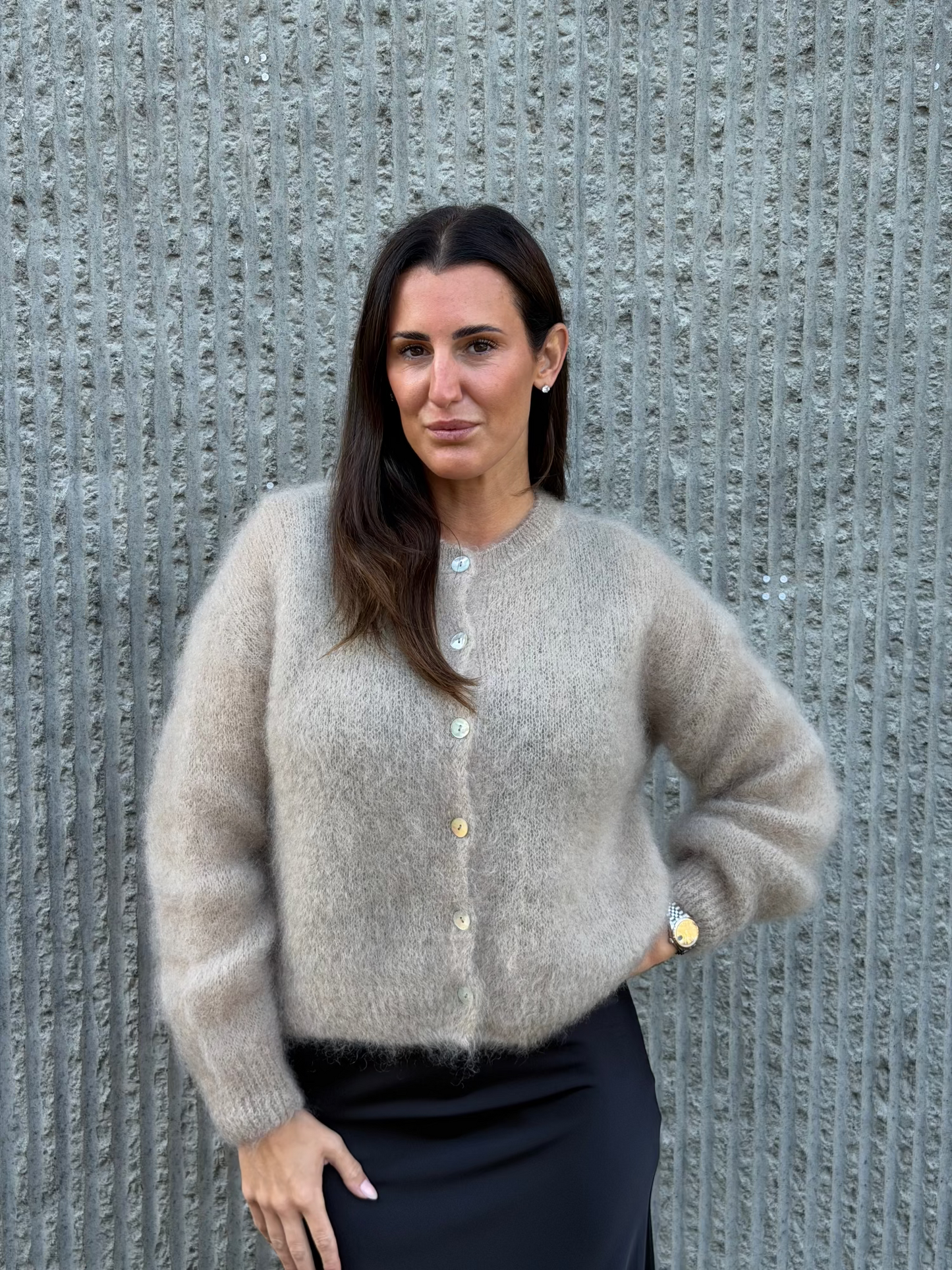Kid Mohair Cardigan- Champagne