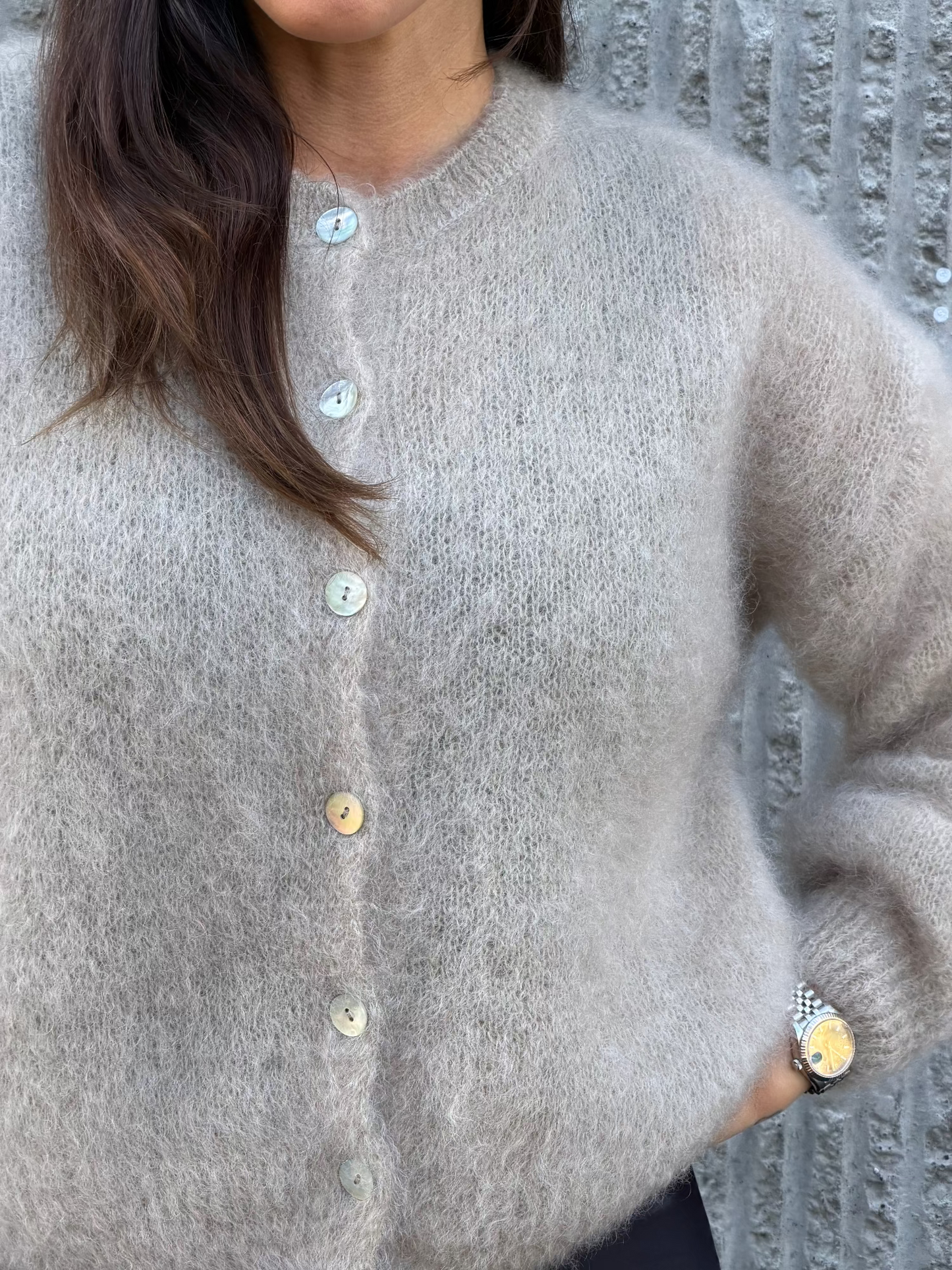 Kid Mohair Cardigan- Champagne