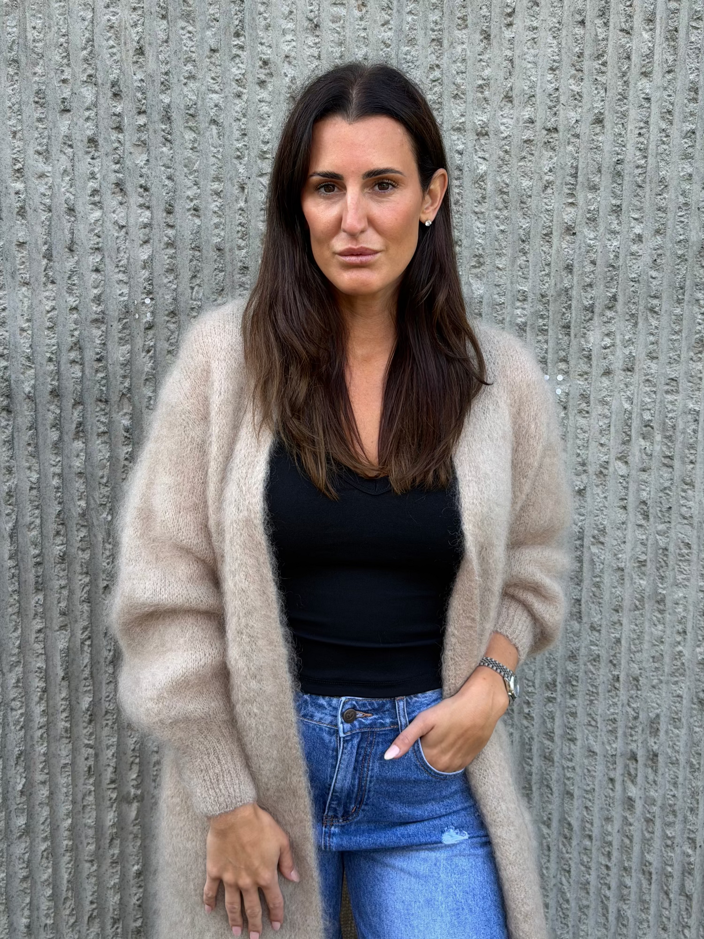 Kid Mohair Long Cardigan- Champagne
