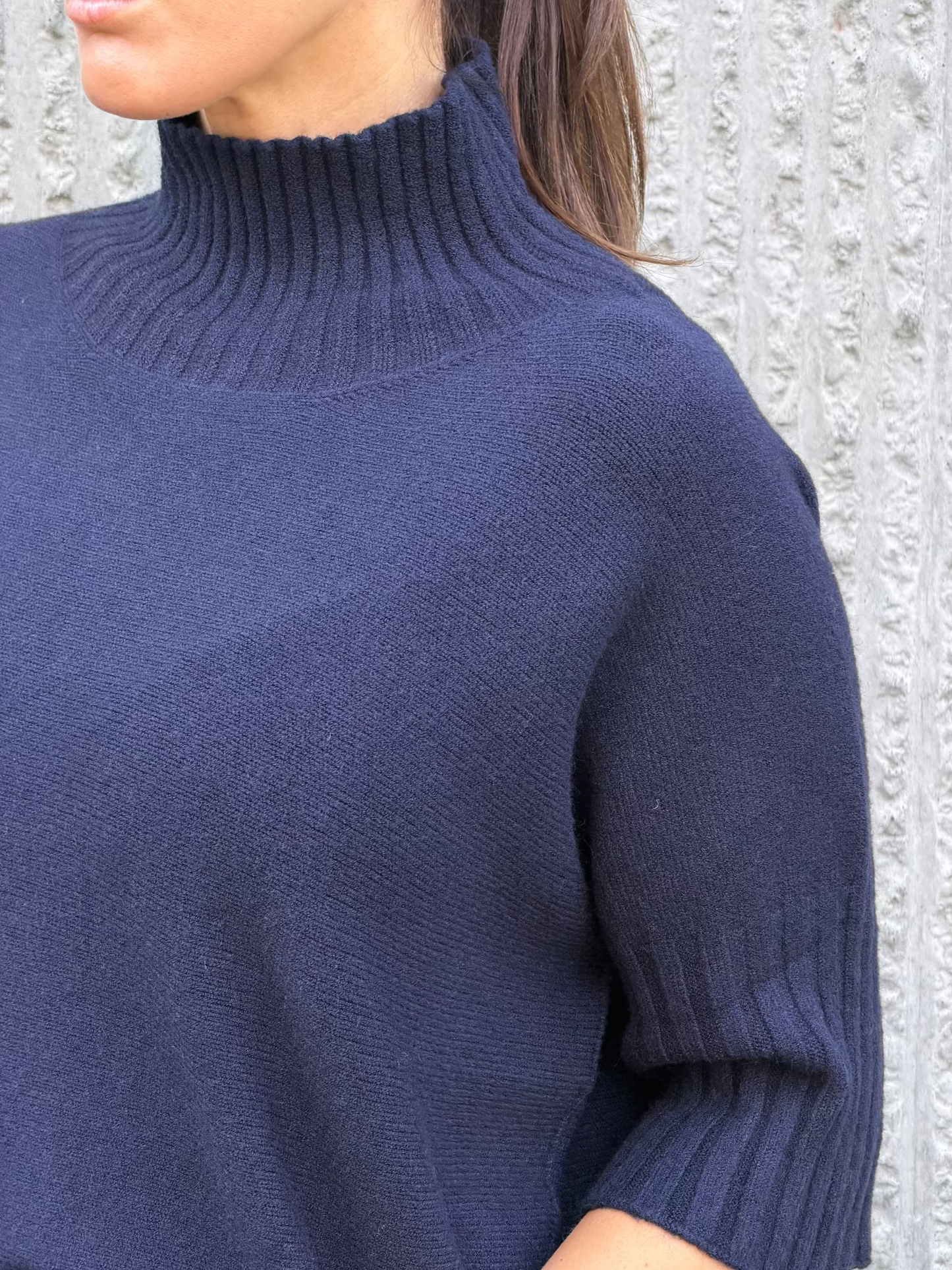 High Neck Knit 3/4 Sleeve- Navy