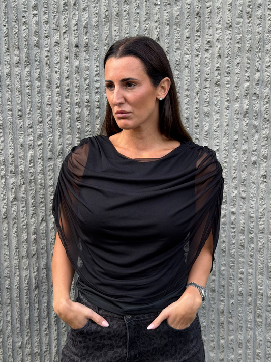 Draped Mesh Top – Black