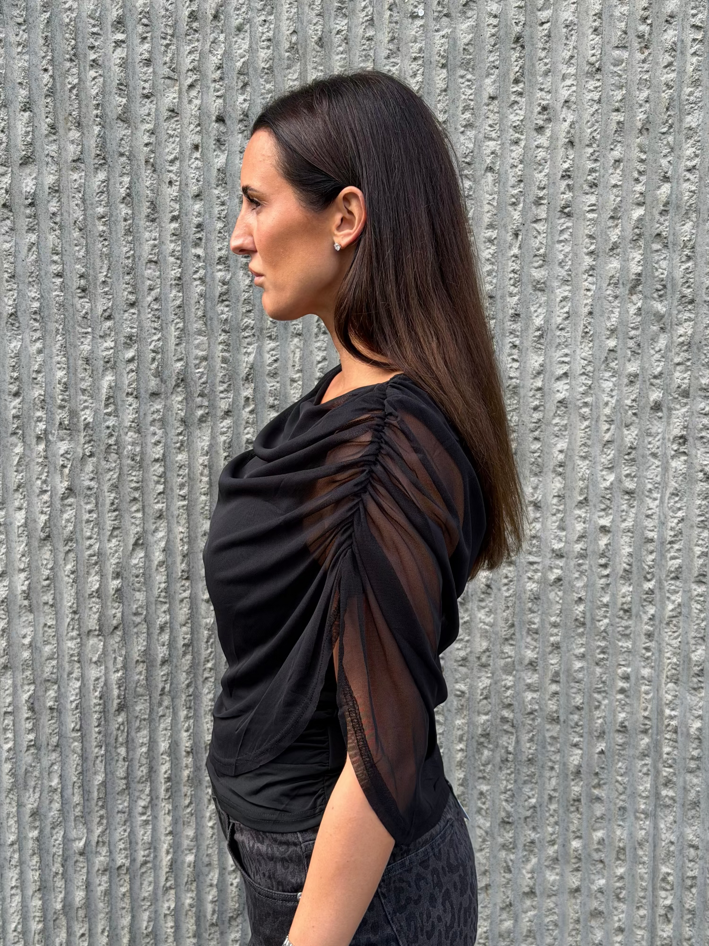 Draped Mesh Top – Black