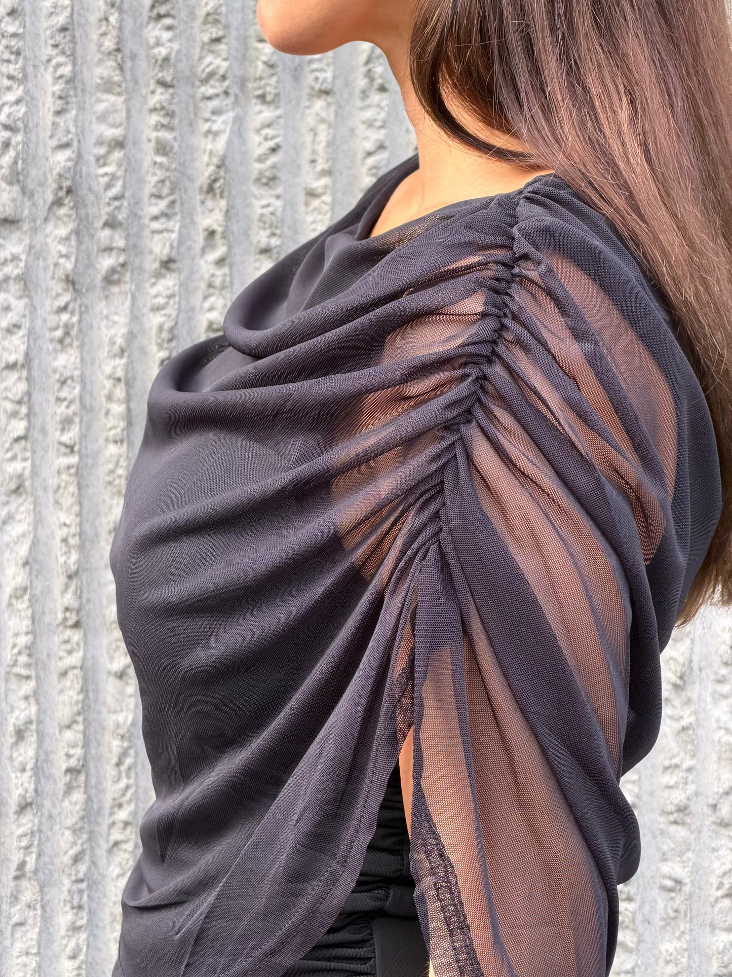 Draped Mesh Top – Black