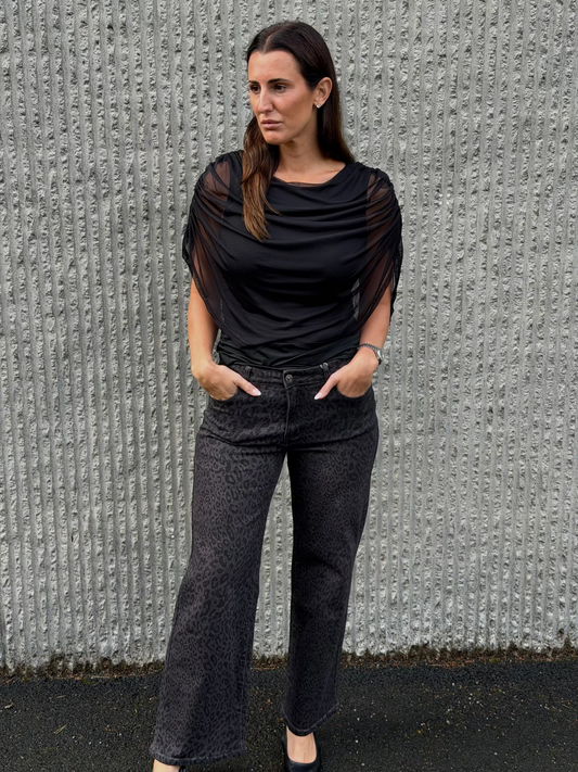 Leopard Wide Leg Jeans – Dark Grey