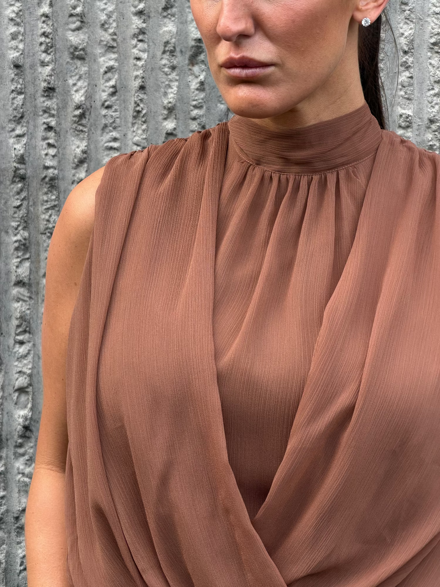 Draped Chiffon Top- Brown