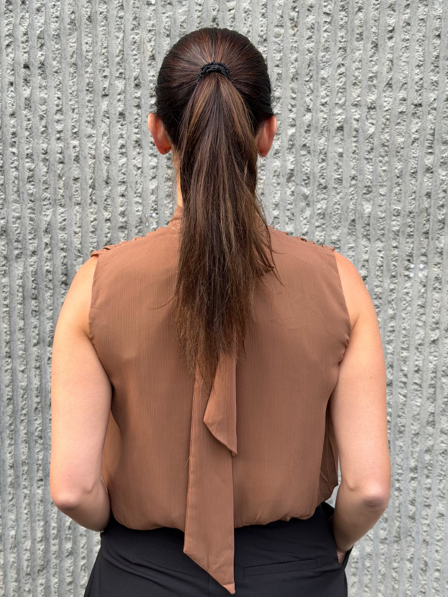 Draped Chiffon Top- Brown