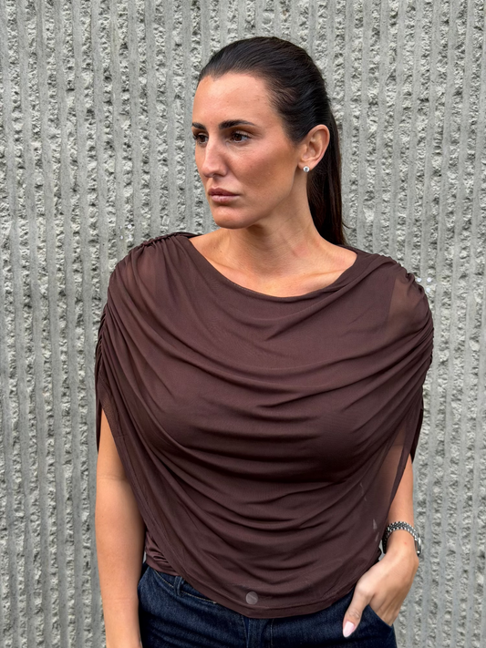 Draped Mesh Top - Brown