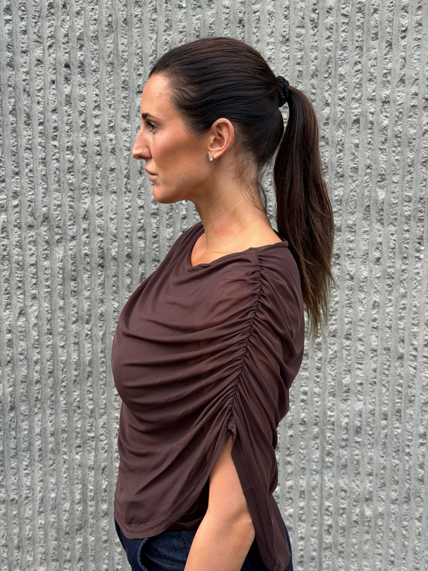 Draped Mesh Top - Brown