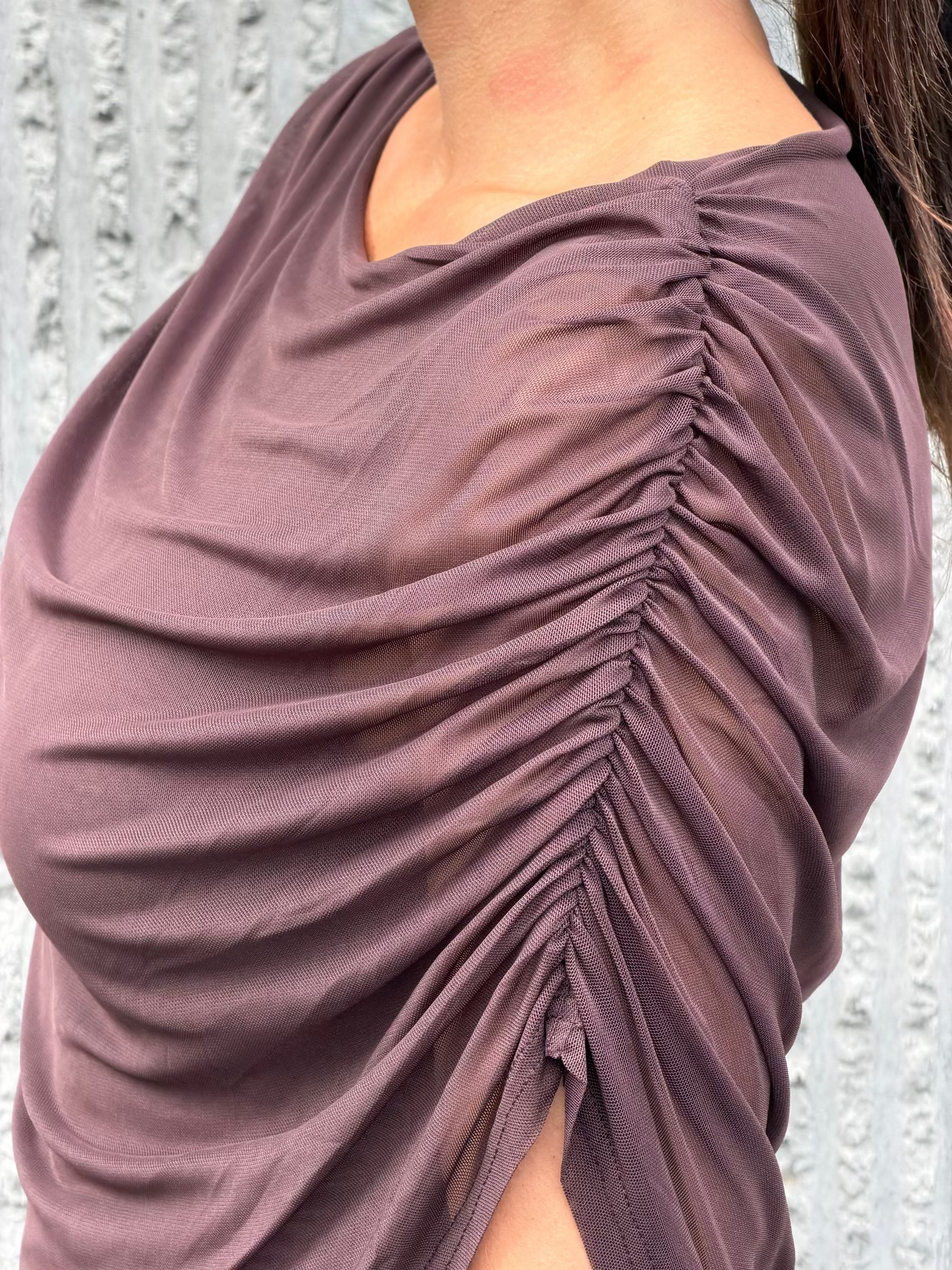 Draped Mesh Top - Brown