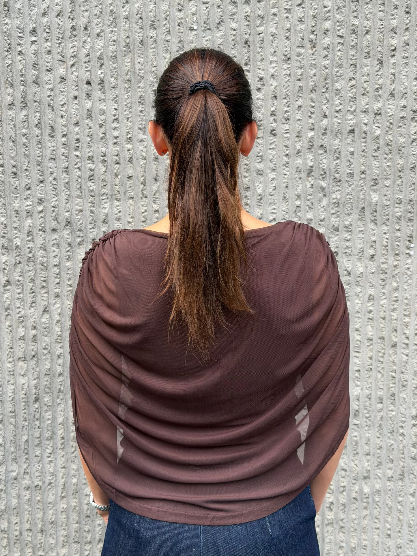 Draped Mesh Top - Brown