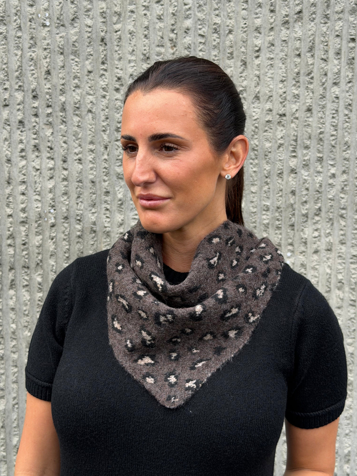 Small Leopard Print Triangle Scarf- Brown