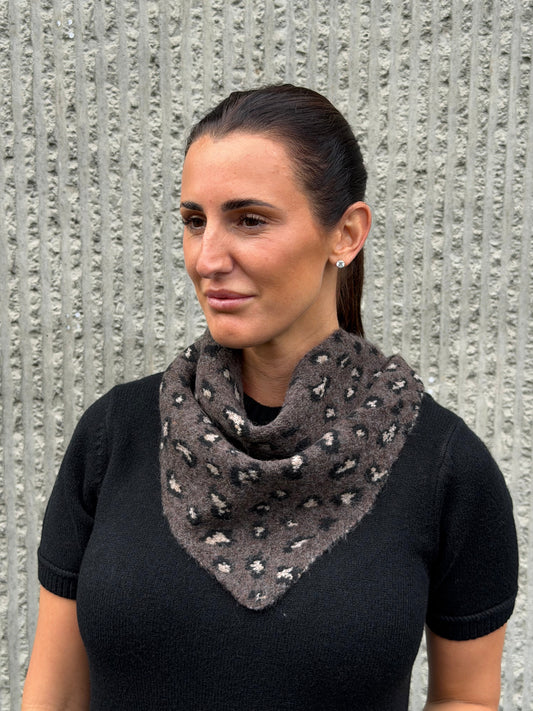 Small Leopard Print Triangle Scarf- Brown