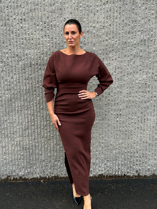 Draped Knit Dress Brown