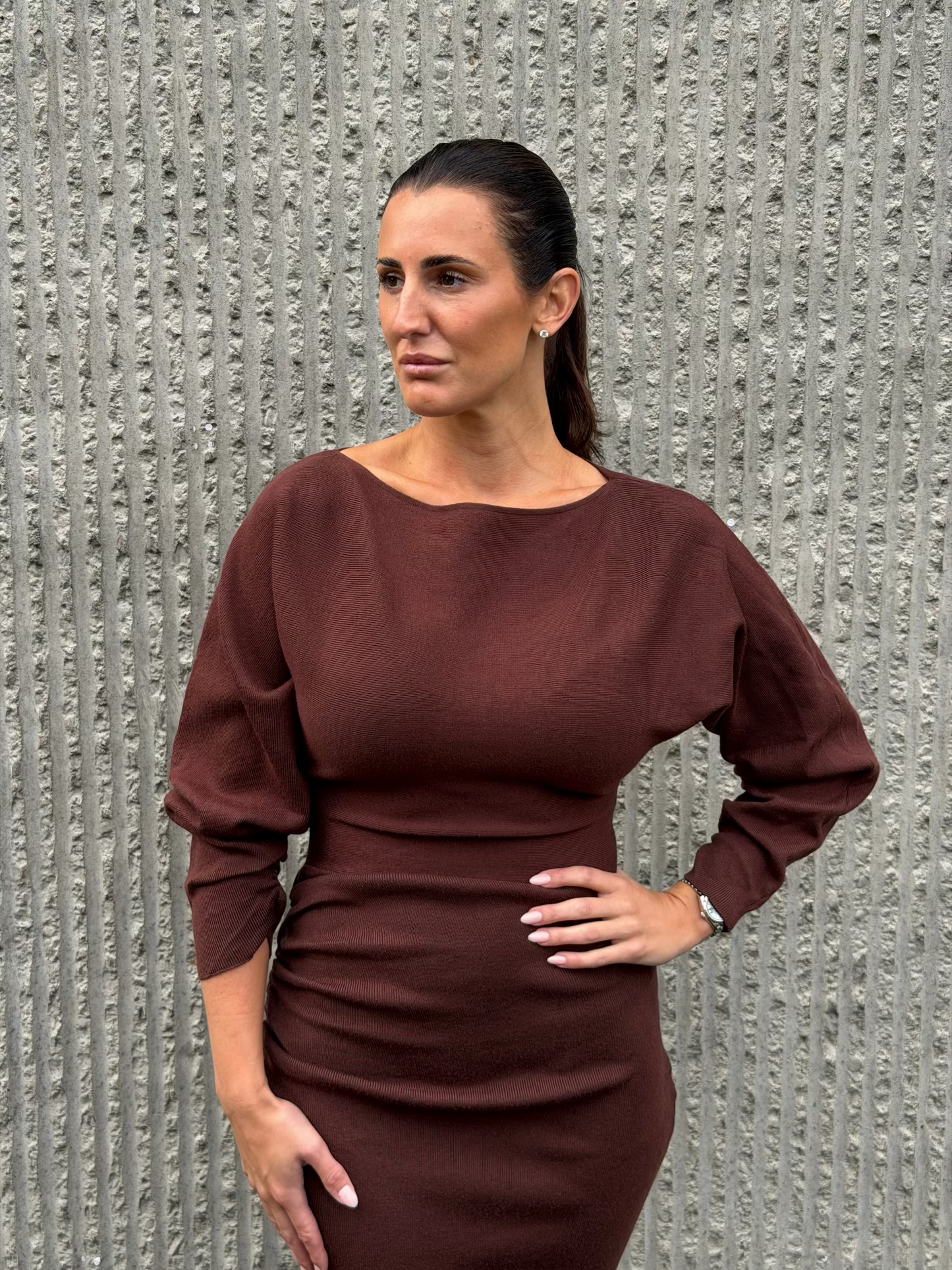 Draped Knit Dress Brown