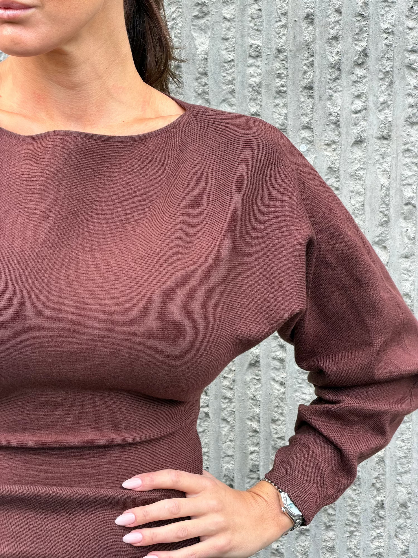 Draped Knit Dress Brown