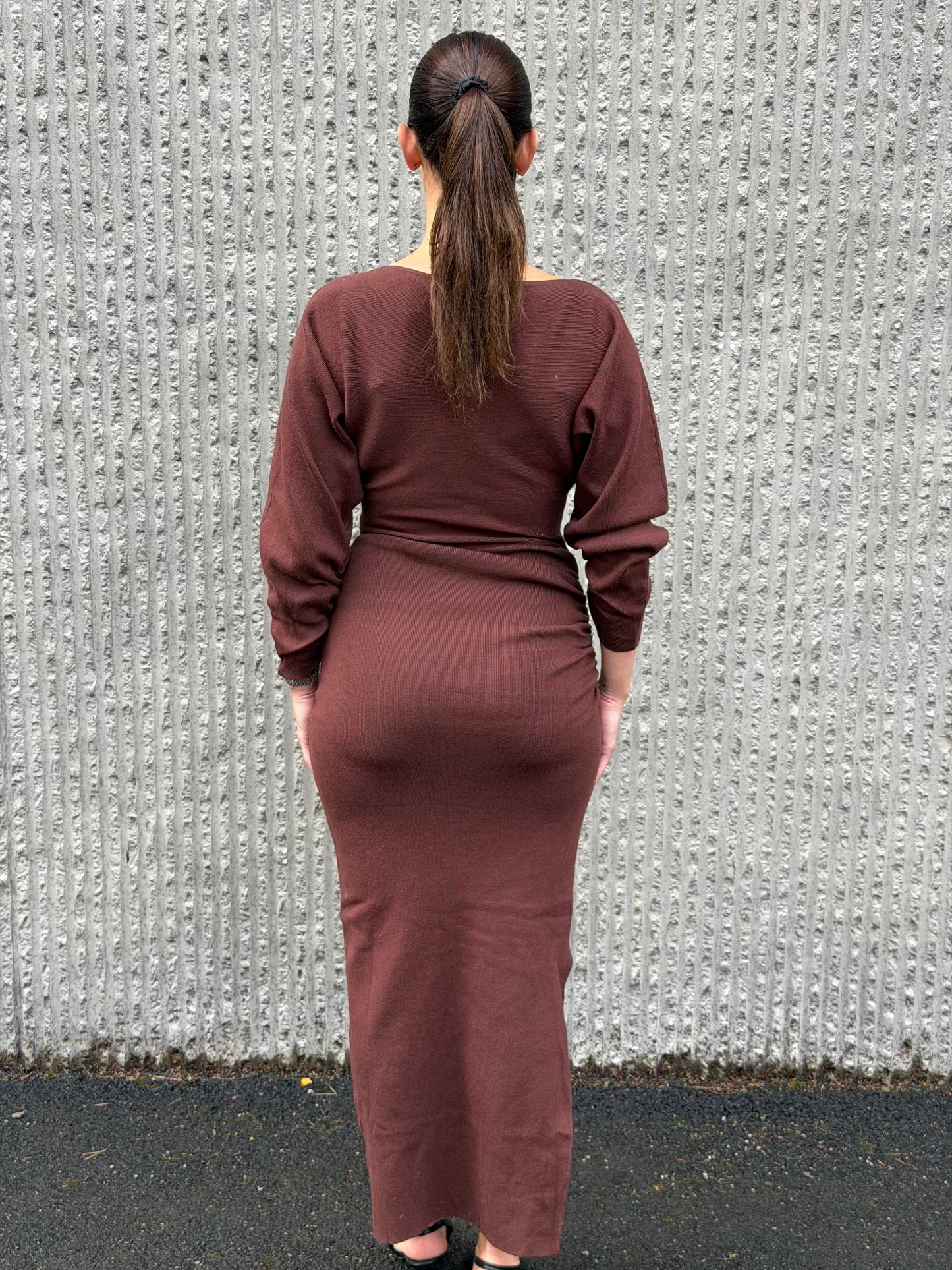 Draped Knit Dress Brown