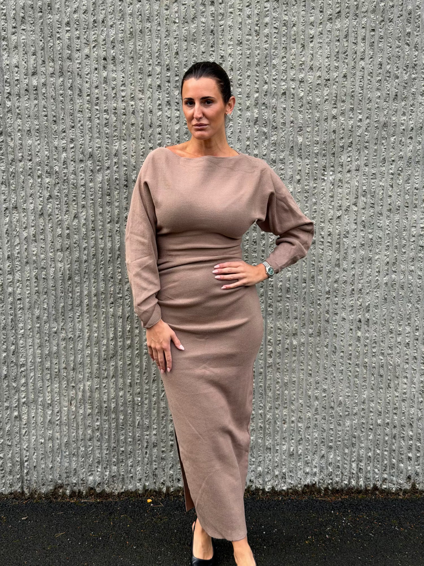 Draped Knit Dress Taupe