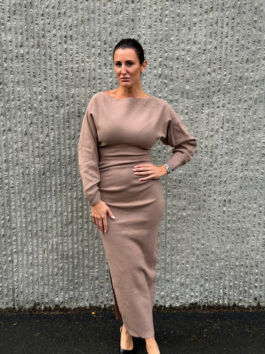 Draped Knit Dress Taupe